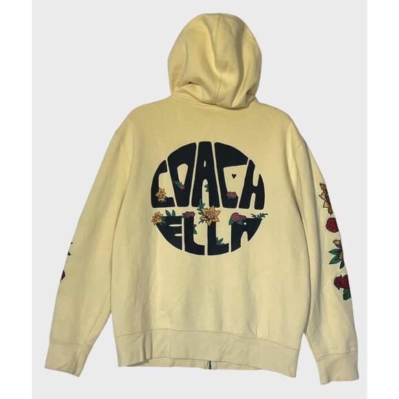 VTG Coachella Music Arts Festival Ivory Embroidered Flowers Zip Hoodie - Picture 3 of 10